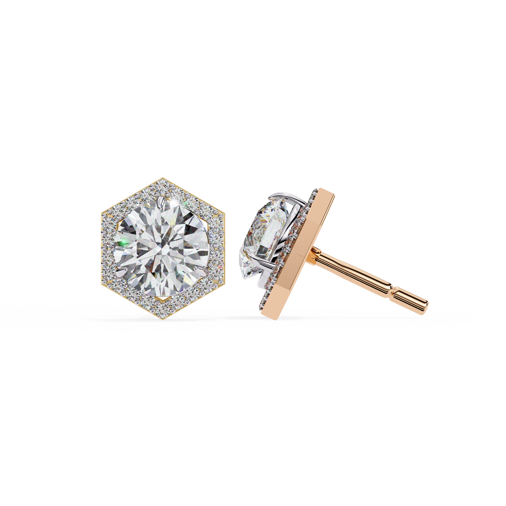 Royale Cushion Halo Diamond Stud Earrings — 10k–18k Gold