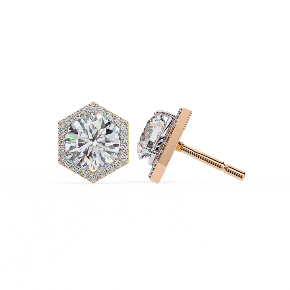 Royale Cushion Halo Diamond Stud Earrings — 10k–18k Gold