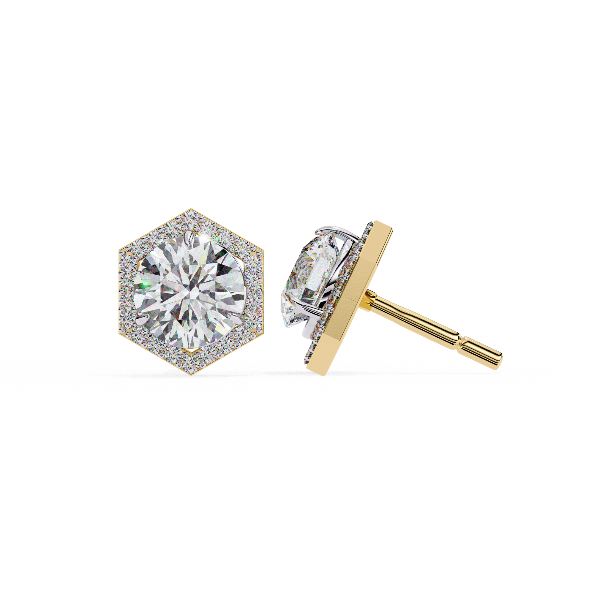 Royale Cushion Halo Diamond Stud Earrings — 10k–18k Gold