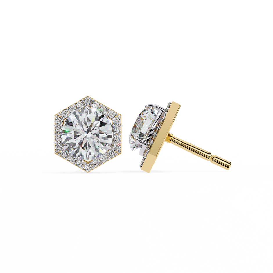 Royale Cushion Halo Diamond Stud Earrings — 10k–18k Gold