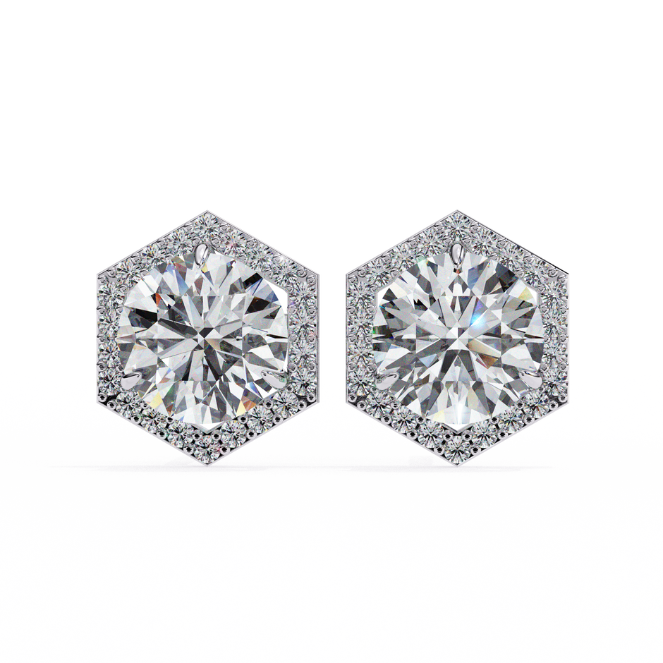 Royale Cushion Halo Diamond Stud Earrings — 10k–18k Gold
