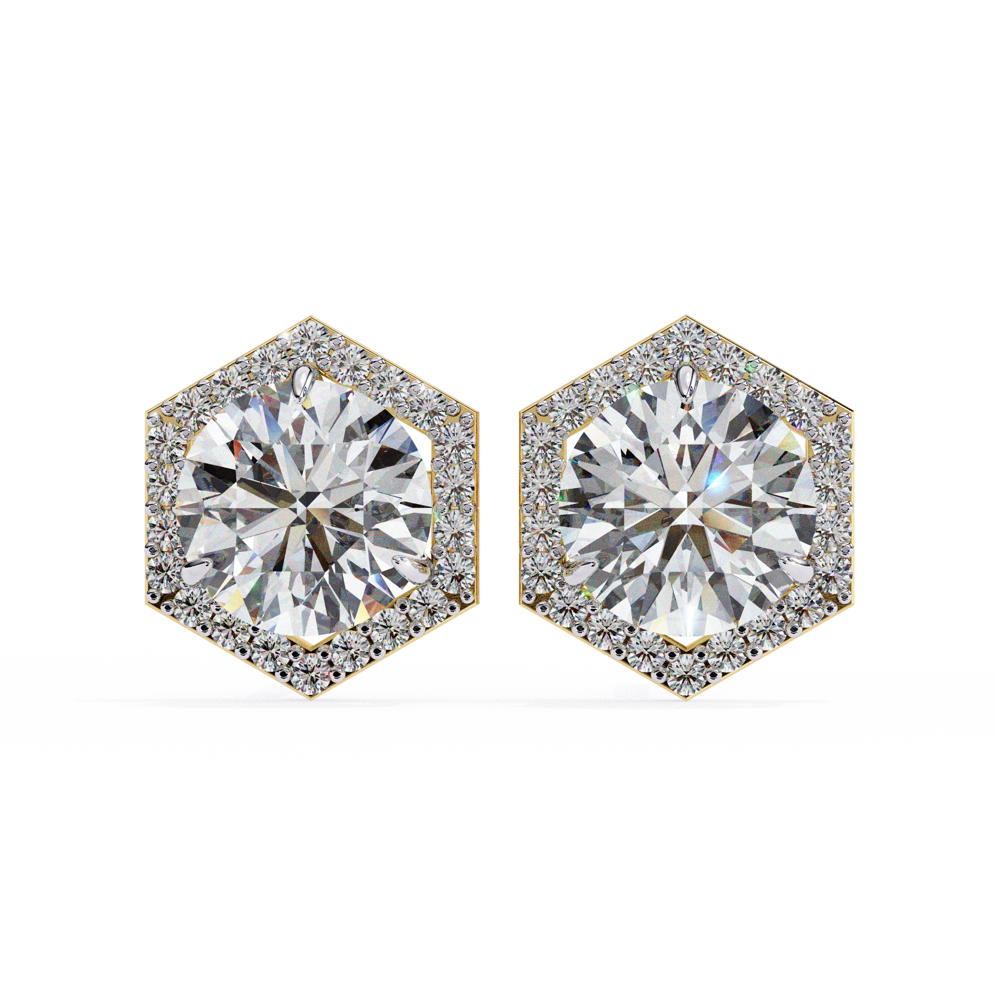 Royale Cushion Halo Diamond Stud Earrings — 10k–18k Gold