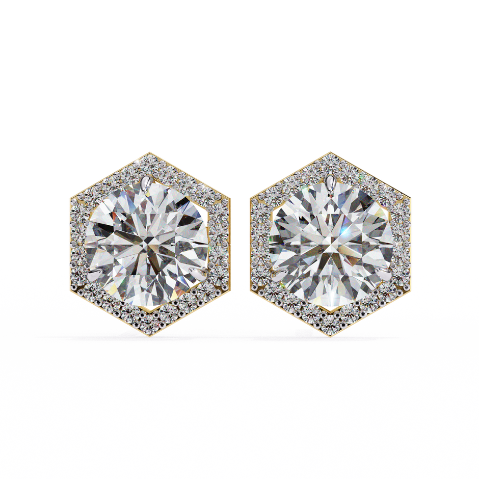 Royale Cushion Halo Diamond Stud Earrings — 10k–18k Gold