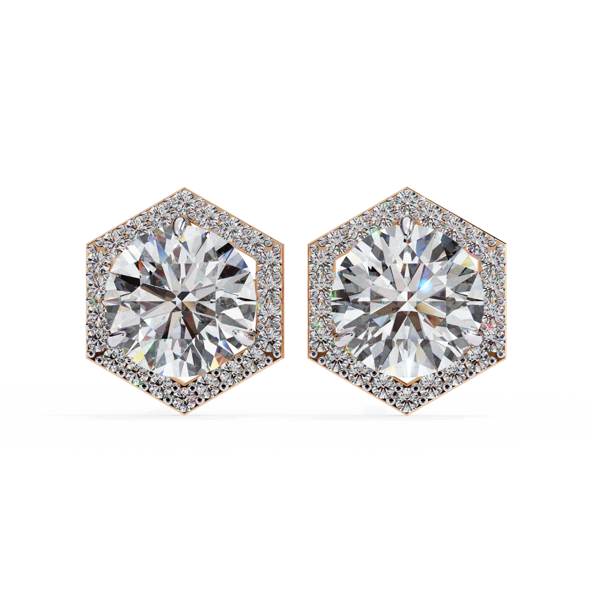Royale Cushion Halo Diamond Stud Earrings — 10k–18k Gold