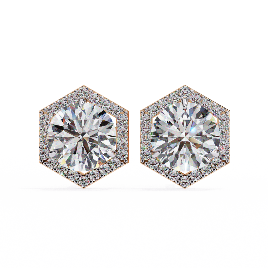 Royale Cushion Halo Diamond Stud Earrings — 10k–18k Gold
