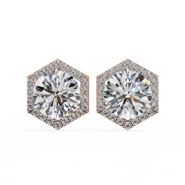 Royale Cushion Halo Diamond Stud Earrings — 10k–18k Gold