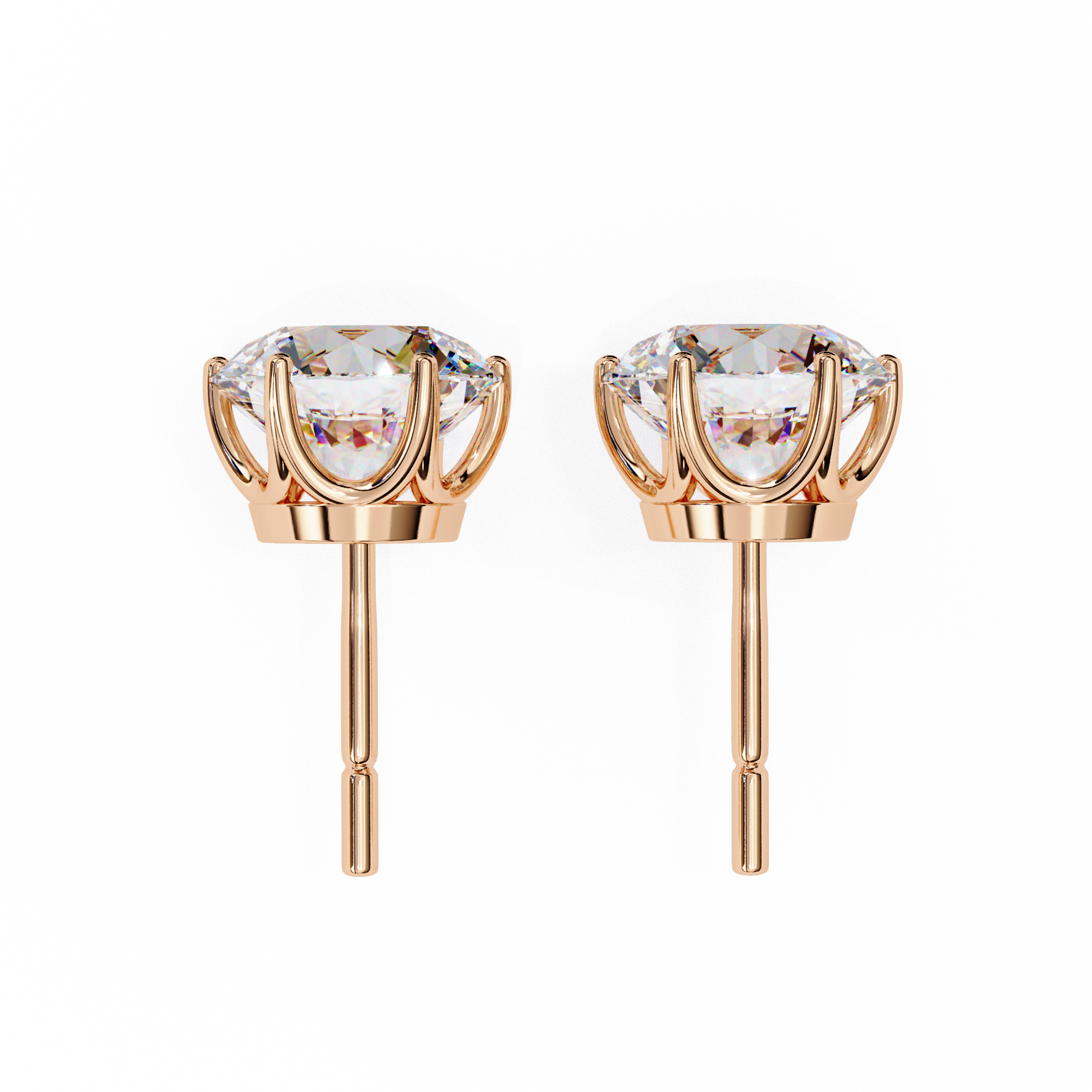 Noble Tulip Prong Diamond Stud Earrings — 10k–18k Gold