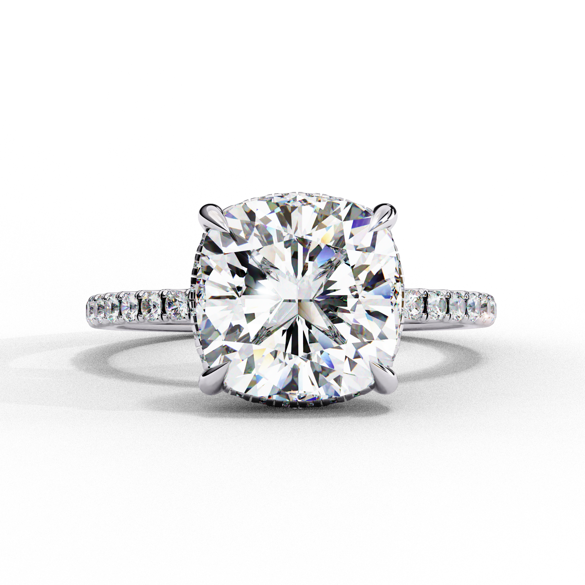 Cushion-Cut Diamond Solitaire Ring with Pavé Band — 10k–18k Gold