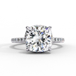 Cushion-Cut Diamond Solitaire Ring with Pavé Band — 10k–18k Gold