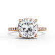 Cushion-Cut Diamond Solitaire Ring with Pavé Band — 10k–18k Gold