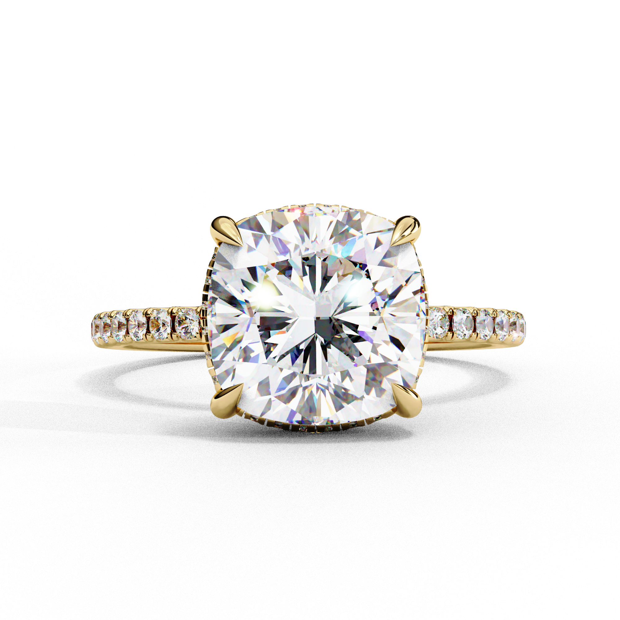 Cushion-Cut Diamond Solitaire Ring with Pavé Band — 10k–18k Gold