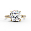 Cushion-Cut Diamond Solitaire Ring with Pavé Band — 10k–18k Gold