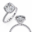 Cushion-Cut Diamond Solitaire Ring with Pavé Band — 10k–18k Gold