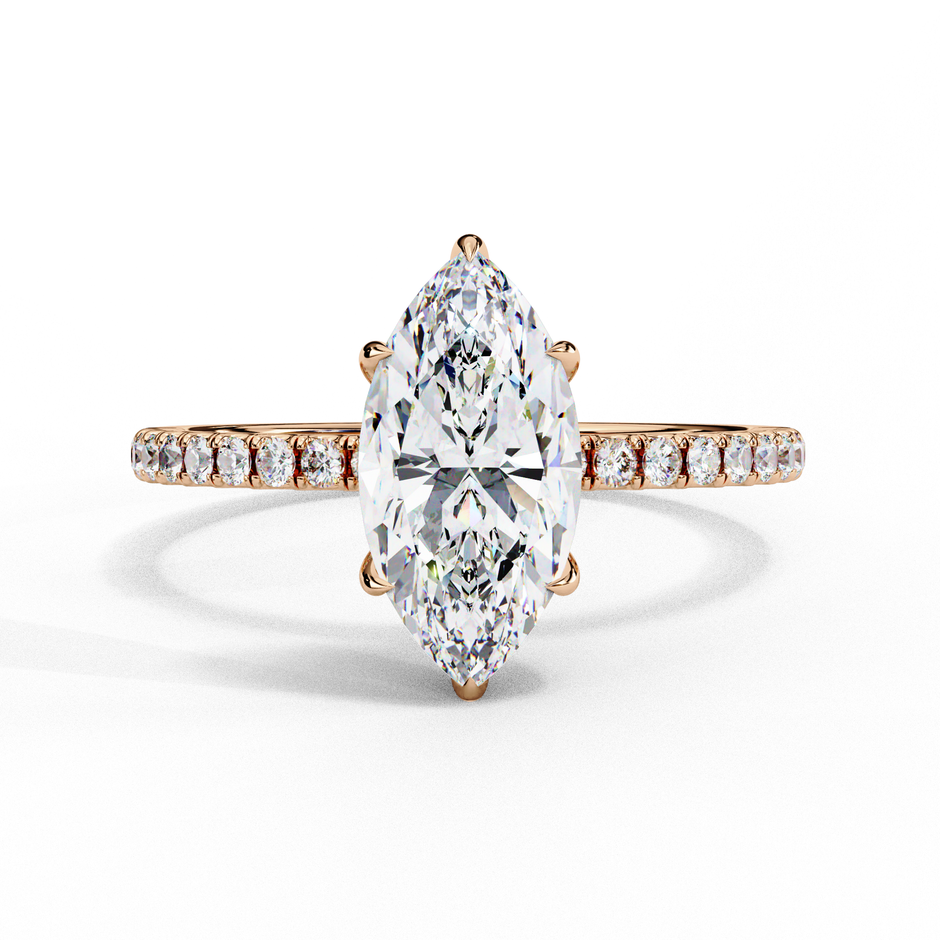 Oval-Cut Diamond Solitaire Ring with Pavé Band — 10k–18k Gold