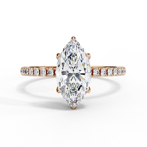 Oval-Cut Diamond Solitaire Ring with Pavé Band — 10k–18k Gold