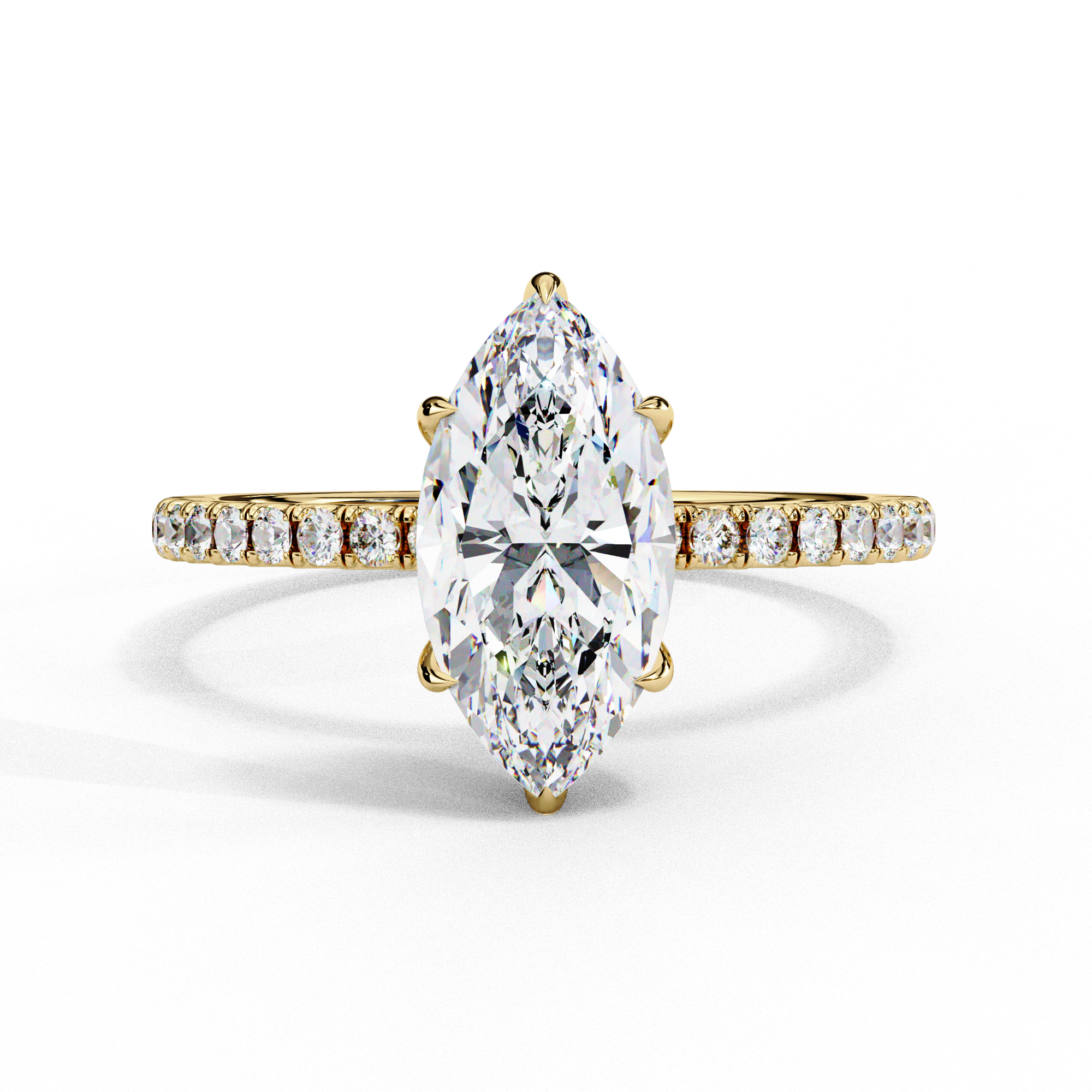 Oval-Cut Diamond Solitaire Ring with Pavé Band — 10k–18k Gold