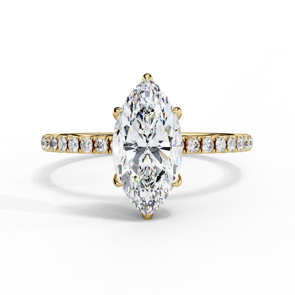 Oval-Cut Diamond Solitaire Ring with Pavé Band — 10k–18k Gold
