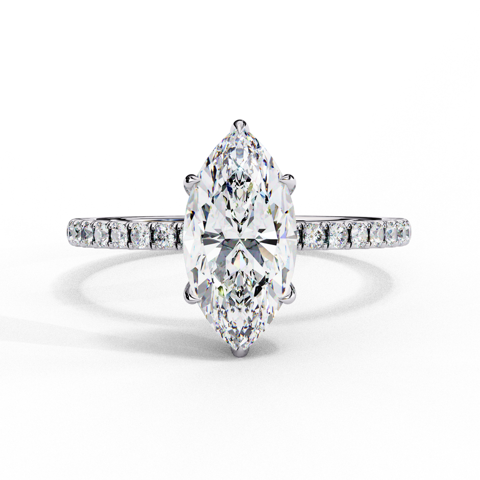 Oval-Cut Diamond Solitaire Ring with Pavé Band — 10k–18k Gold