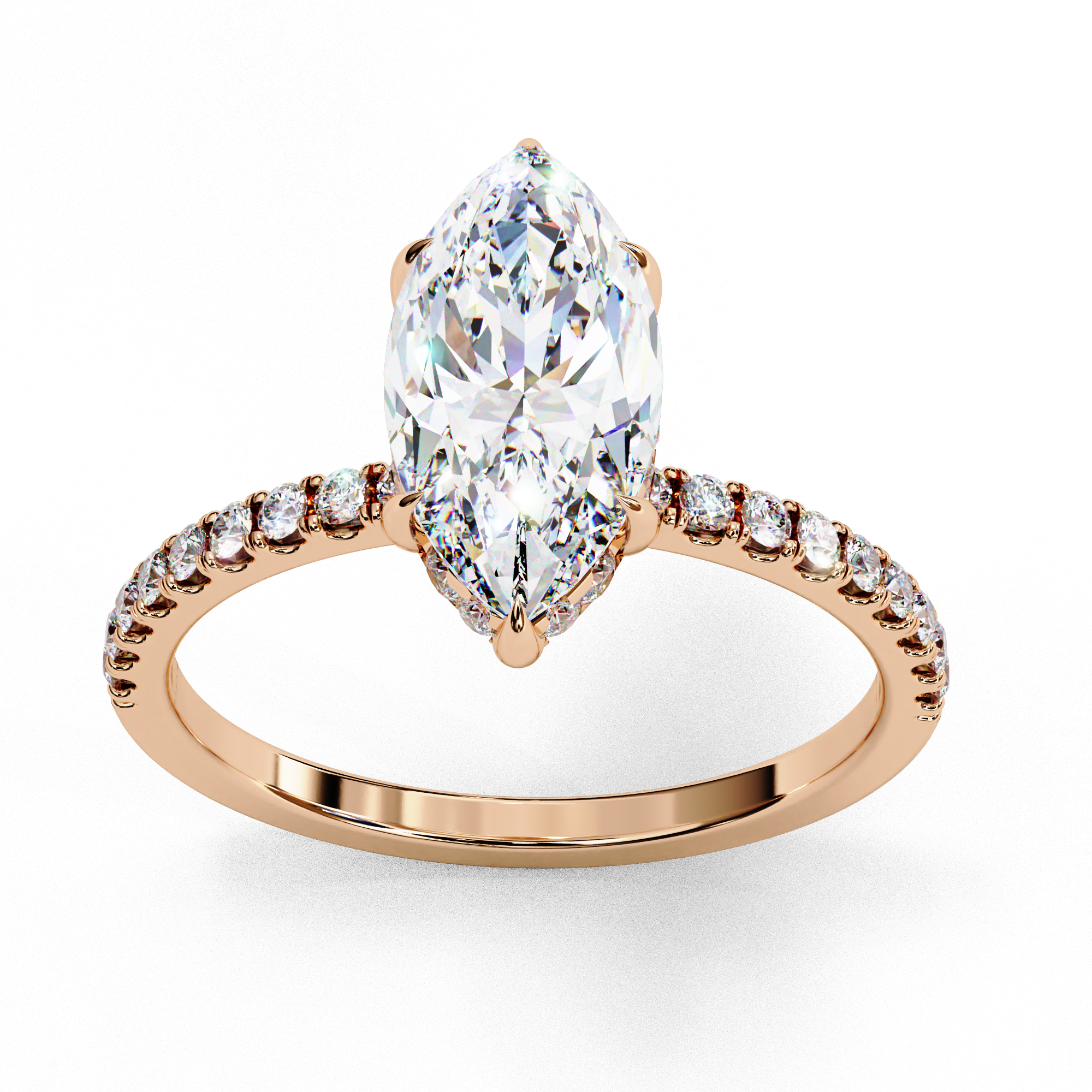 Oval-Cut Diamond Solitaire Ring with Pavé Band — 10k–18k Gold