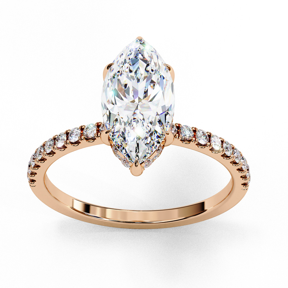 Oval-Cut Diamond Solitaire Ring with Pavé Band — 10k–18k Gold