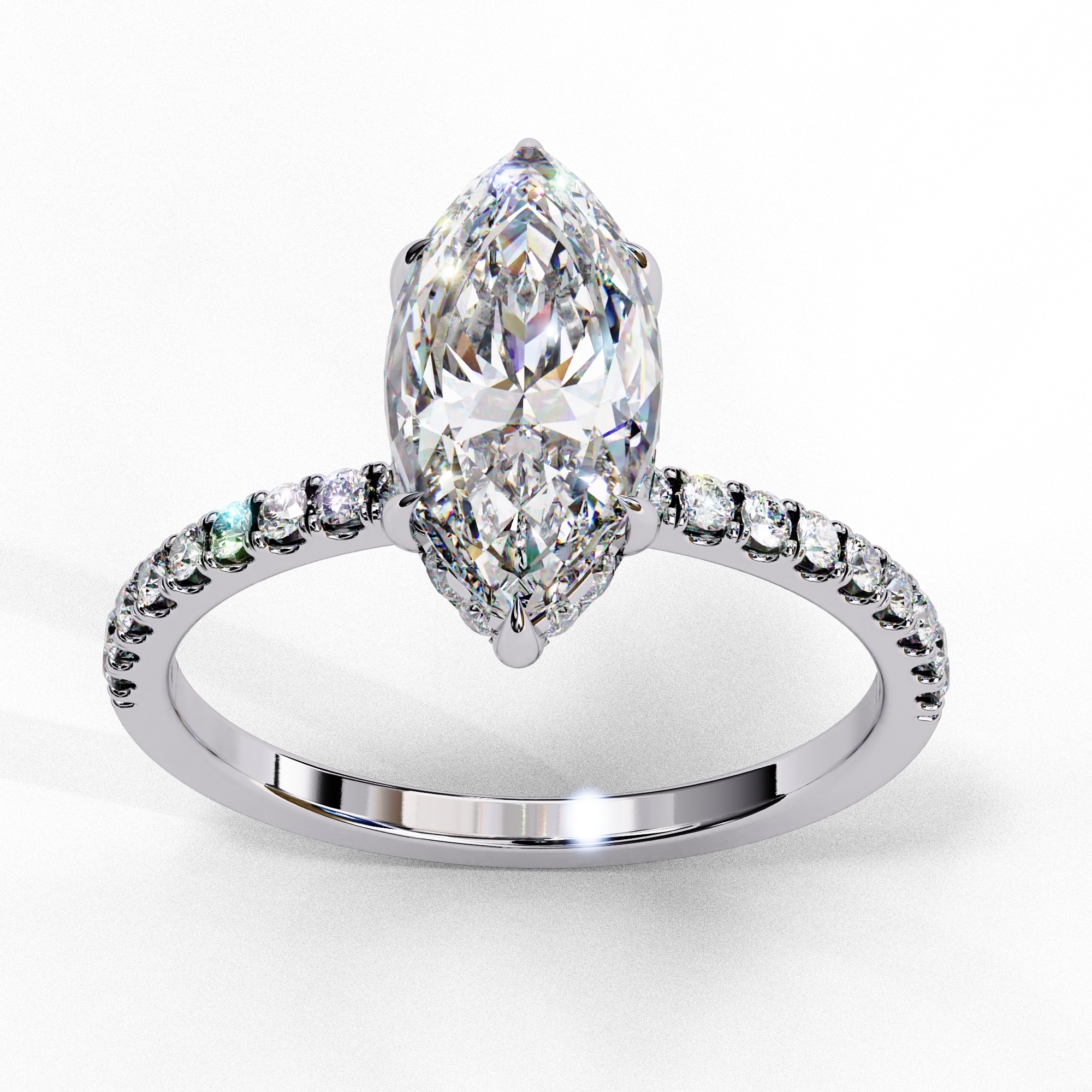 Oval-Cut Diamond Solitaire Ring with Pavé Band — 10k–18k Gold