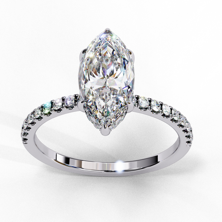 Oval-Cut Diamond Solitaire Ring with Pavé Band — 10k–18k Gold