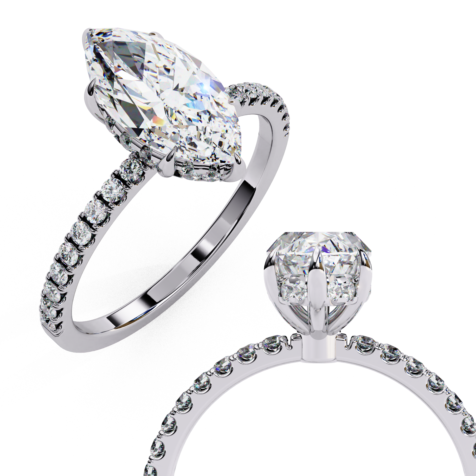 Oval-Cut Diamond Solitaire Ring with Pavé Band — 10k–18k Gold