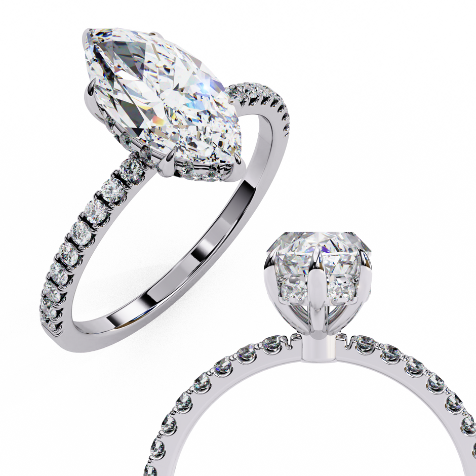 Oval-Cut Diamond Solitaire Ring with Pavé Band — 10k–18k Gold