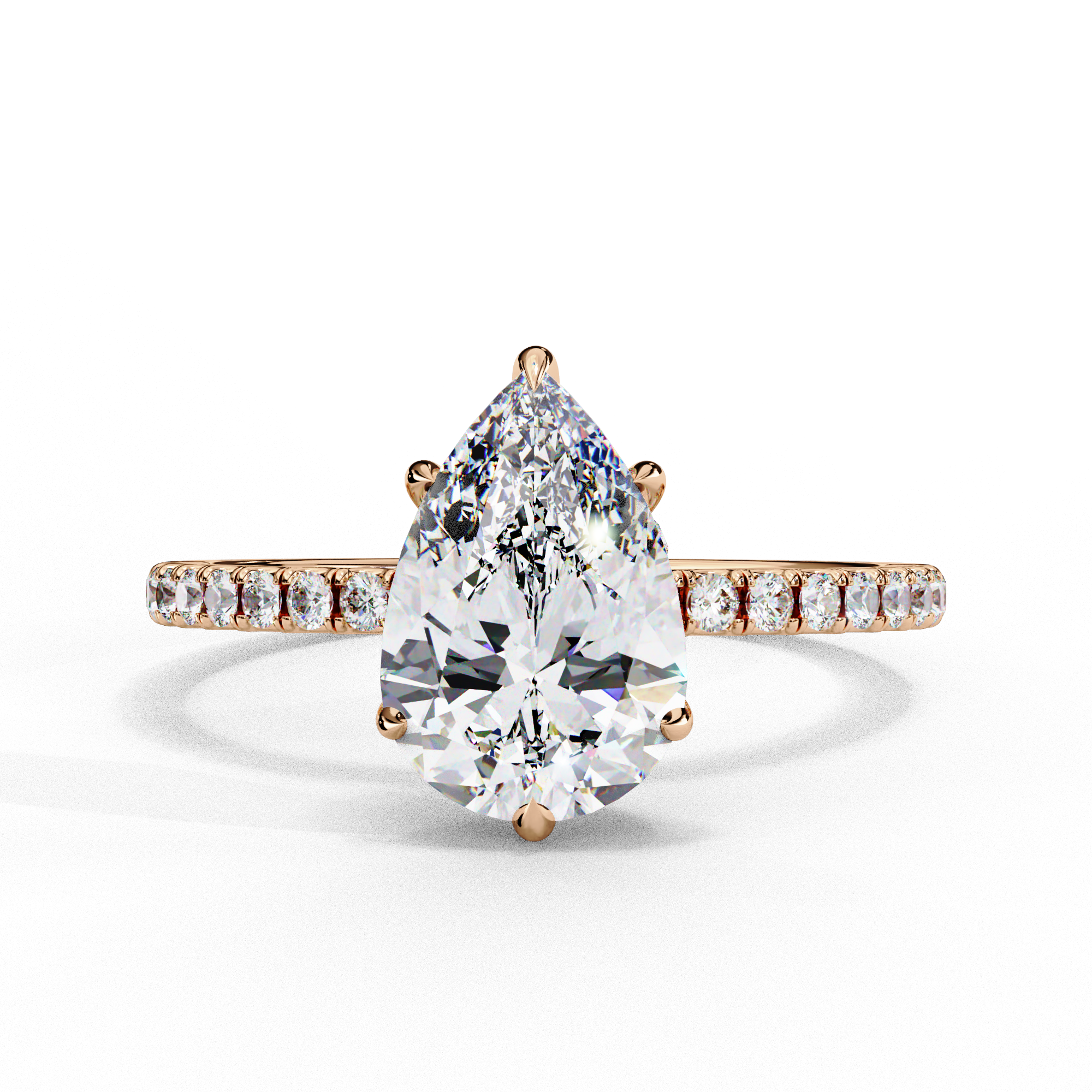 Diamond Solitaire Ring with Pavé Band — 10k–18k Gold
