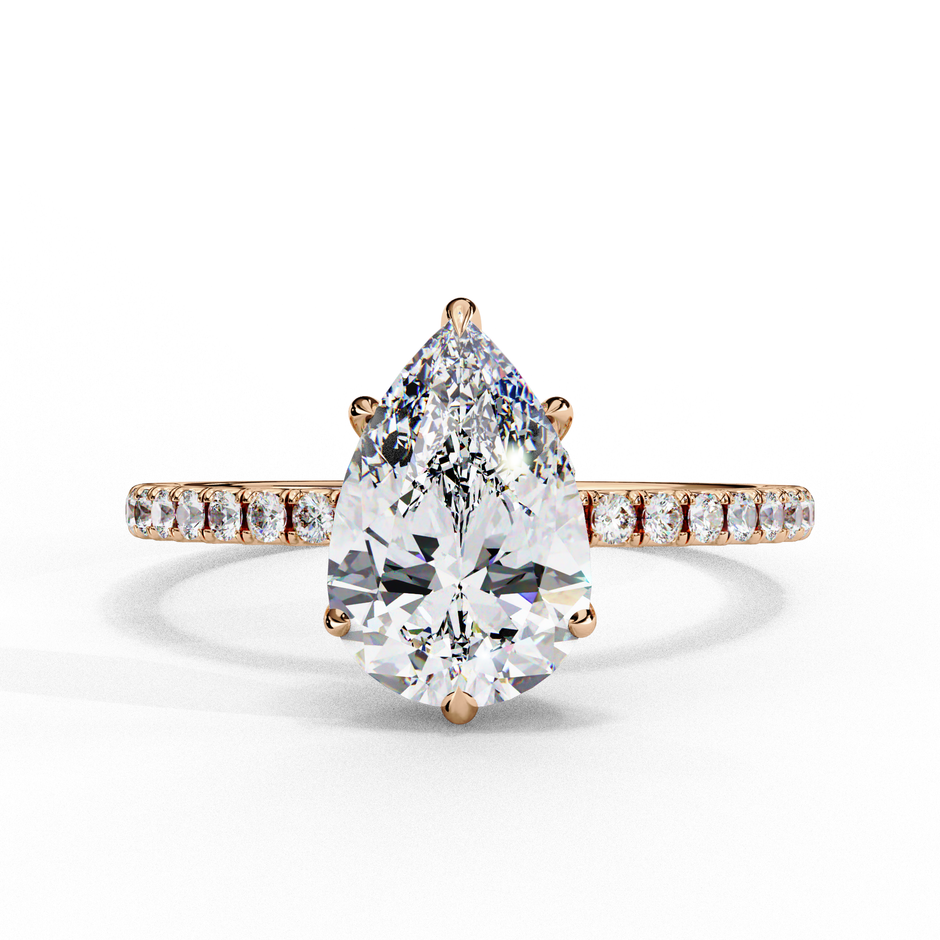 Diamond Solitaire Ring with Pavé Band — 10k–18k Gold