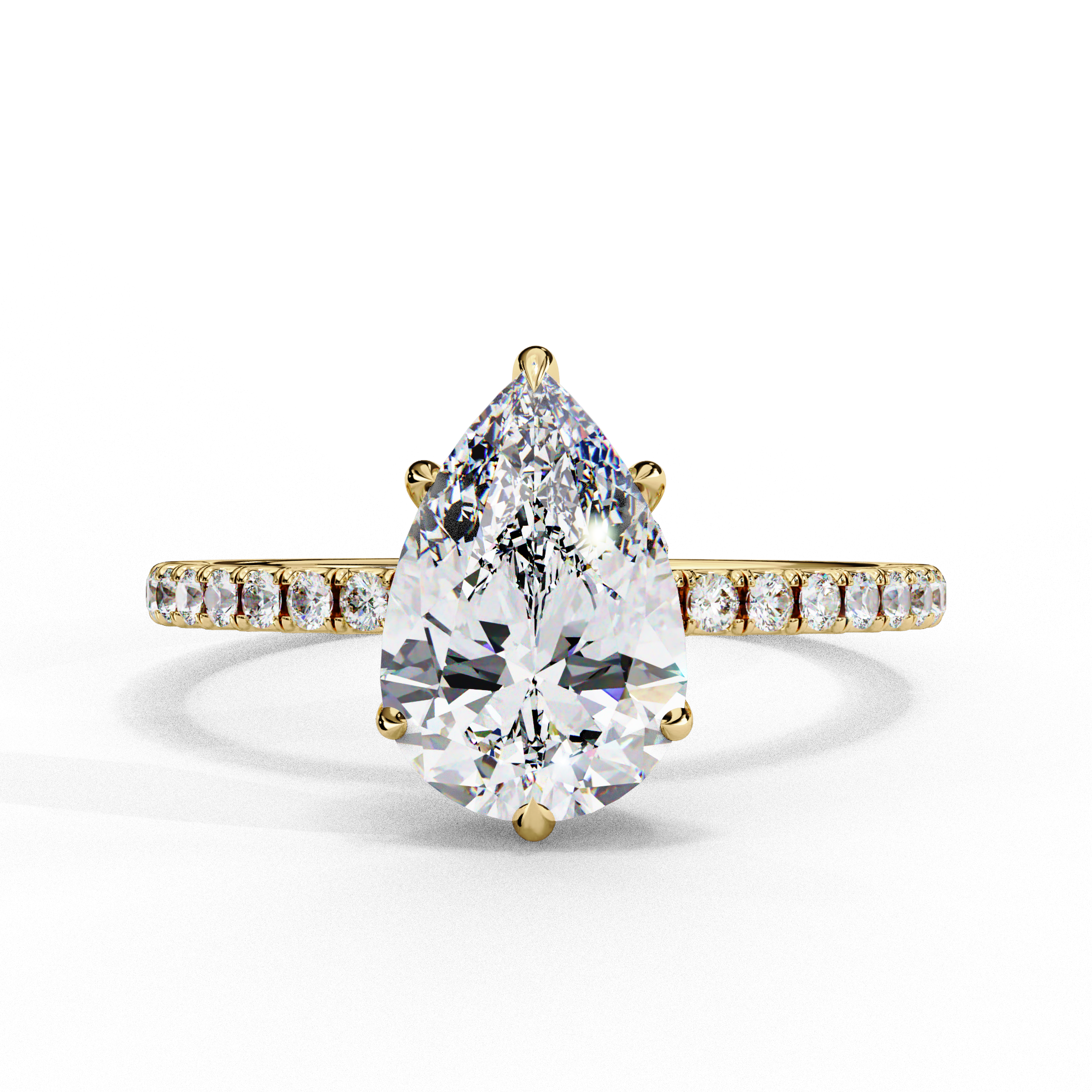 Diamond Solitaire Ring with Pavé Band — 10k–18k Gold