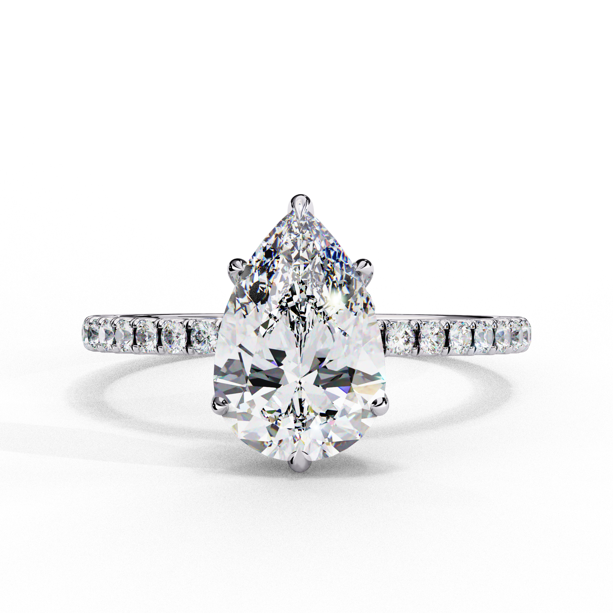 Diamond Solitaire Ring with Pavé Band — 10k–18k Gold
