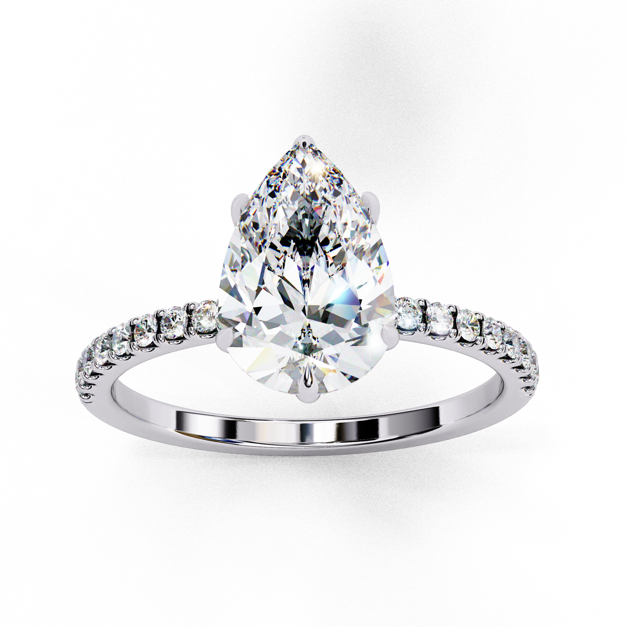 Diamond Solitaire Ring with Pavé Band — 10k–18k Gold