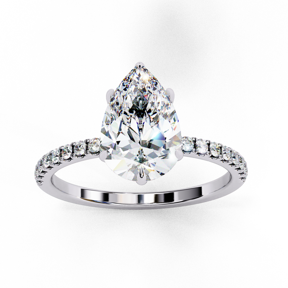 Diamond Solitaire Ring with Pavé Band — 10k–18k Gold