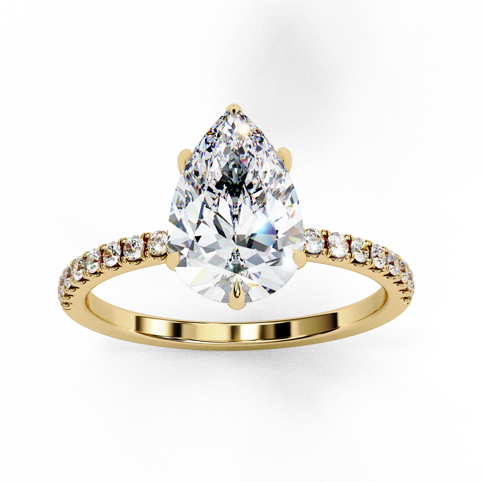 Diamond Solitaire Ring with Pavé Band — 10k–18k Gold
