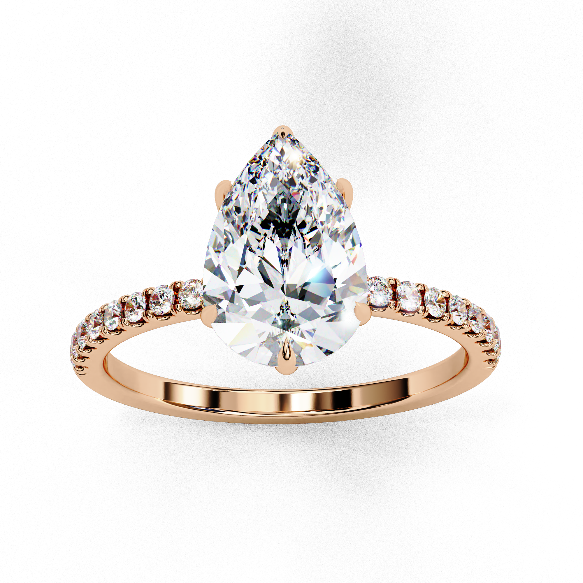 Diamond Solitaire Ring with Pavé Band — 10k–18k Gold