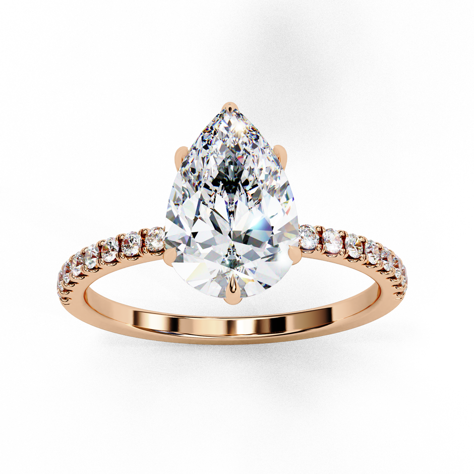 Diamond Solitaire Ring with Pavé Band — 10k–18k Gold