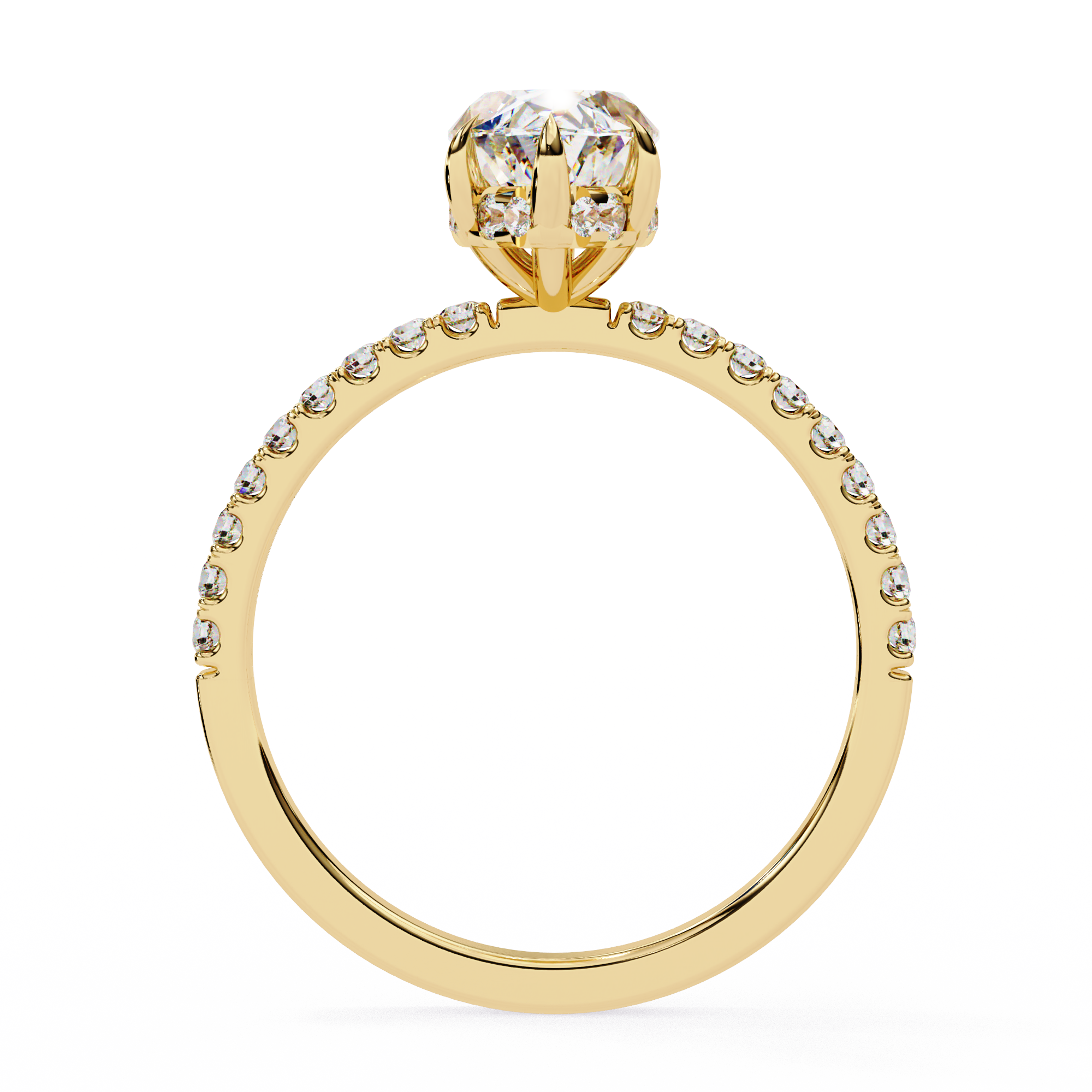 Oval-Cut Diamond Solitaire Ring with Pavé Band — 10k–18k Gold