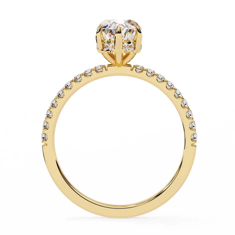 Oval-Cut Diamond Solitaire Ring with Pavé Band — 10k–18k Gold