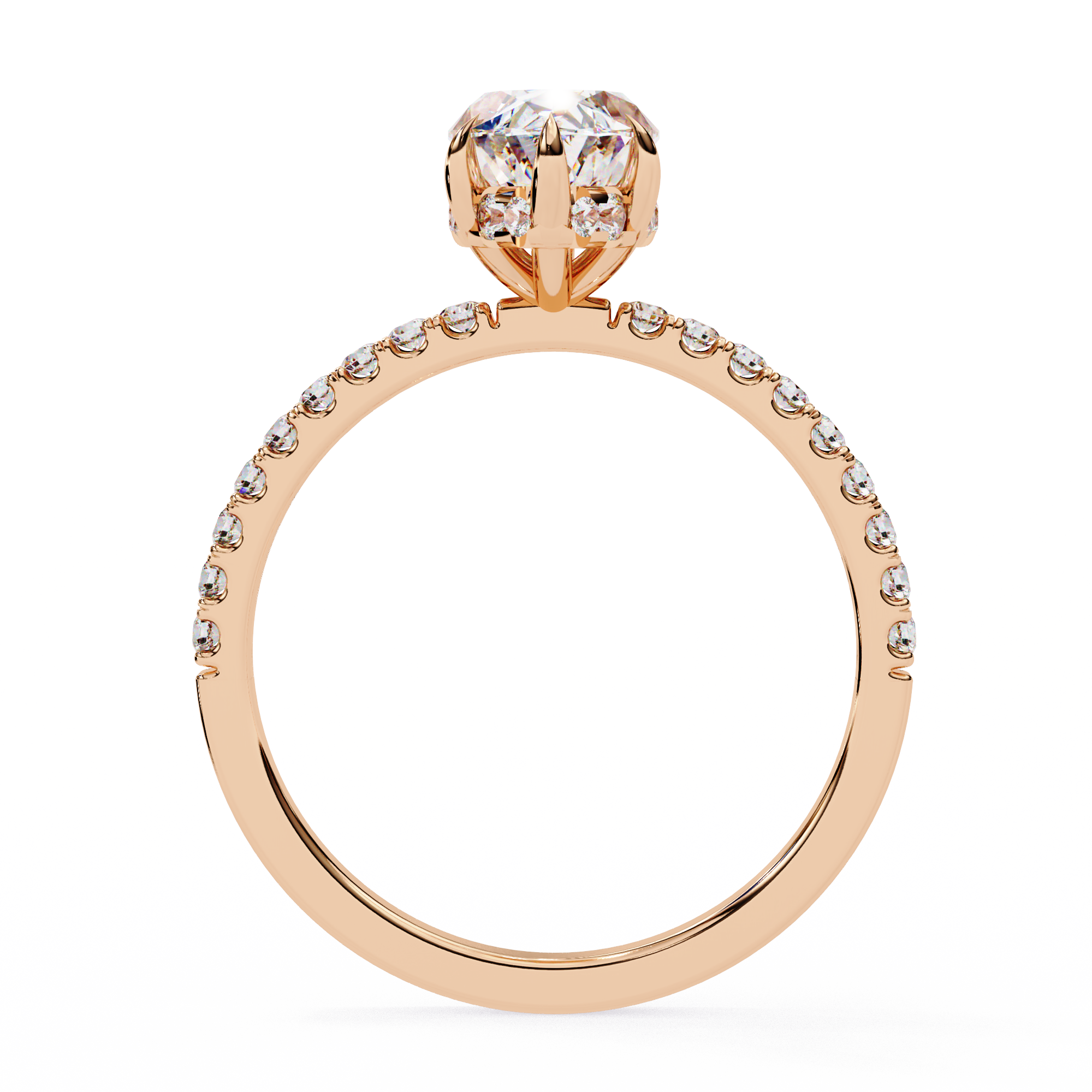 Oval-Cut Diamond Solitaire Ring with Pavé Band — 10k–18k Gold