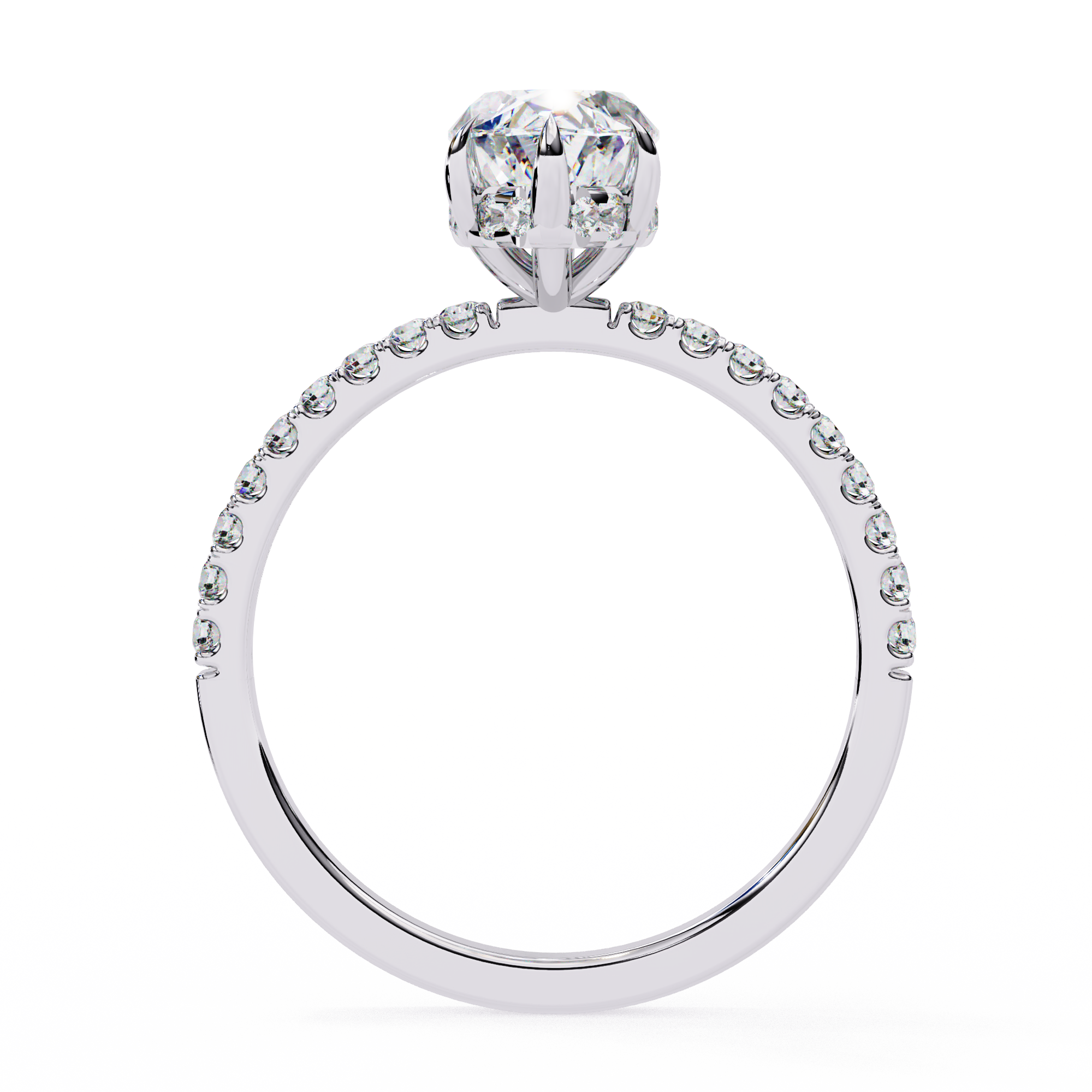 Oval-Cut Diamond Solitaire Ring with Pavé Band — 10k–18k Gold