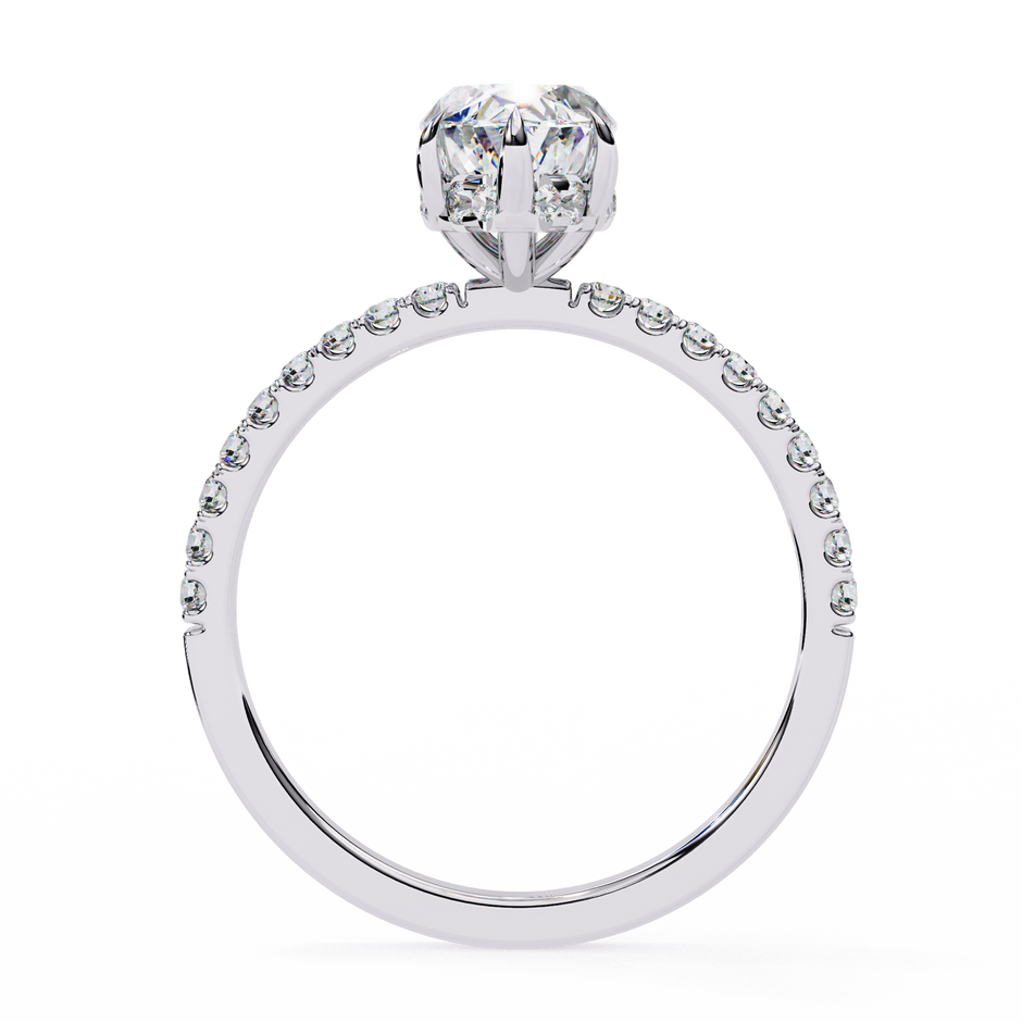 Oval-Cut Diamond Solitaire Ring with Pavé Band — 10k–18k Gold