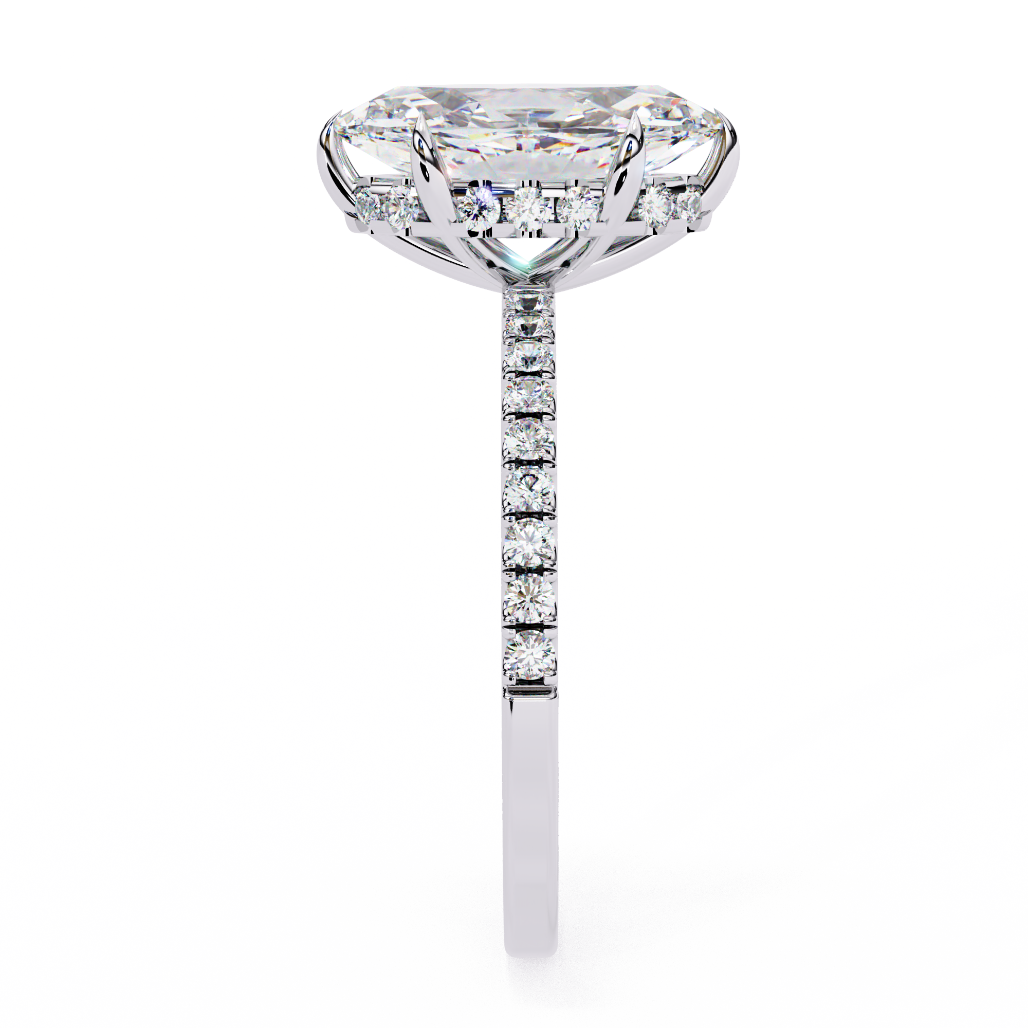 Oval-Cut Diamond Solitaire Ring with Pavé Band — 10k–18k Gold
