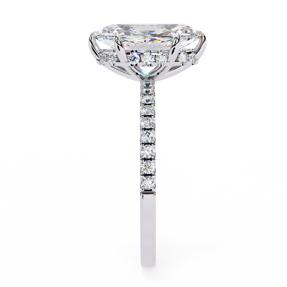 Oval-Cut Diamond Solitaire Ring with Pavé Band — 10k–18k Gold