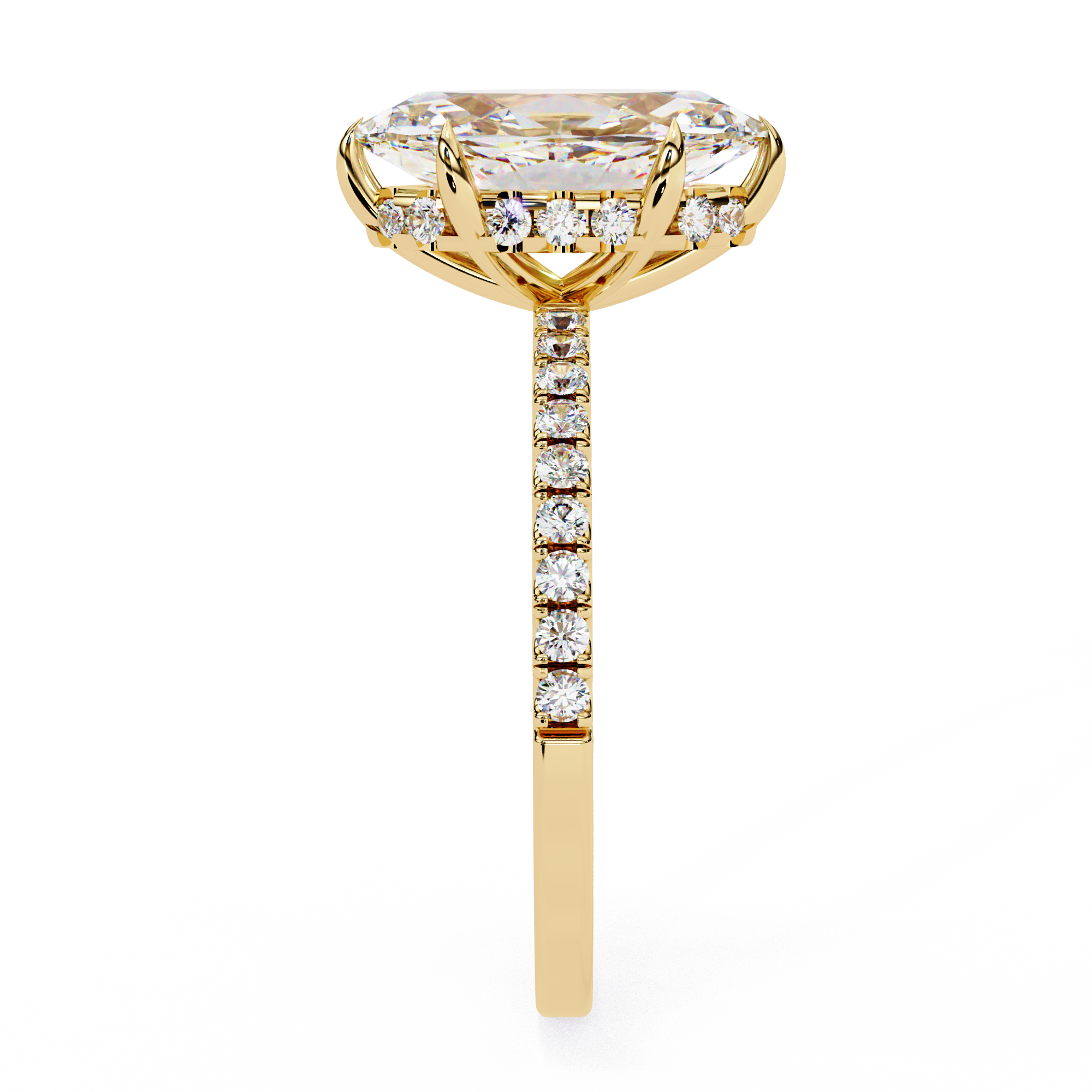 Oval-Cut Diamond Solitaire Ring with Pavé Band — 10k–18k Gold