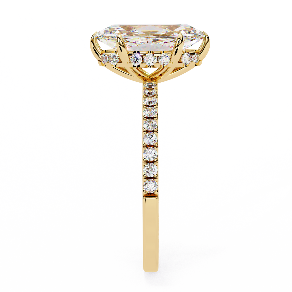 Oval-Cut Diamond Solitaire Ring with Pavé Band — 10k–18k Gold