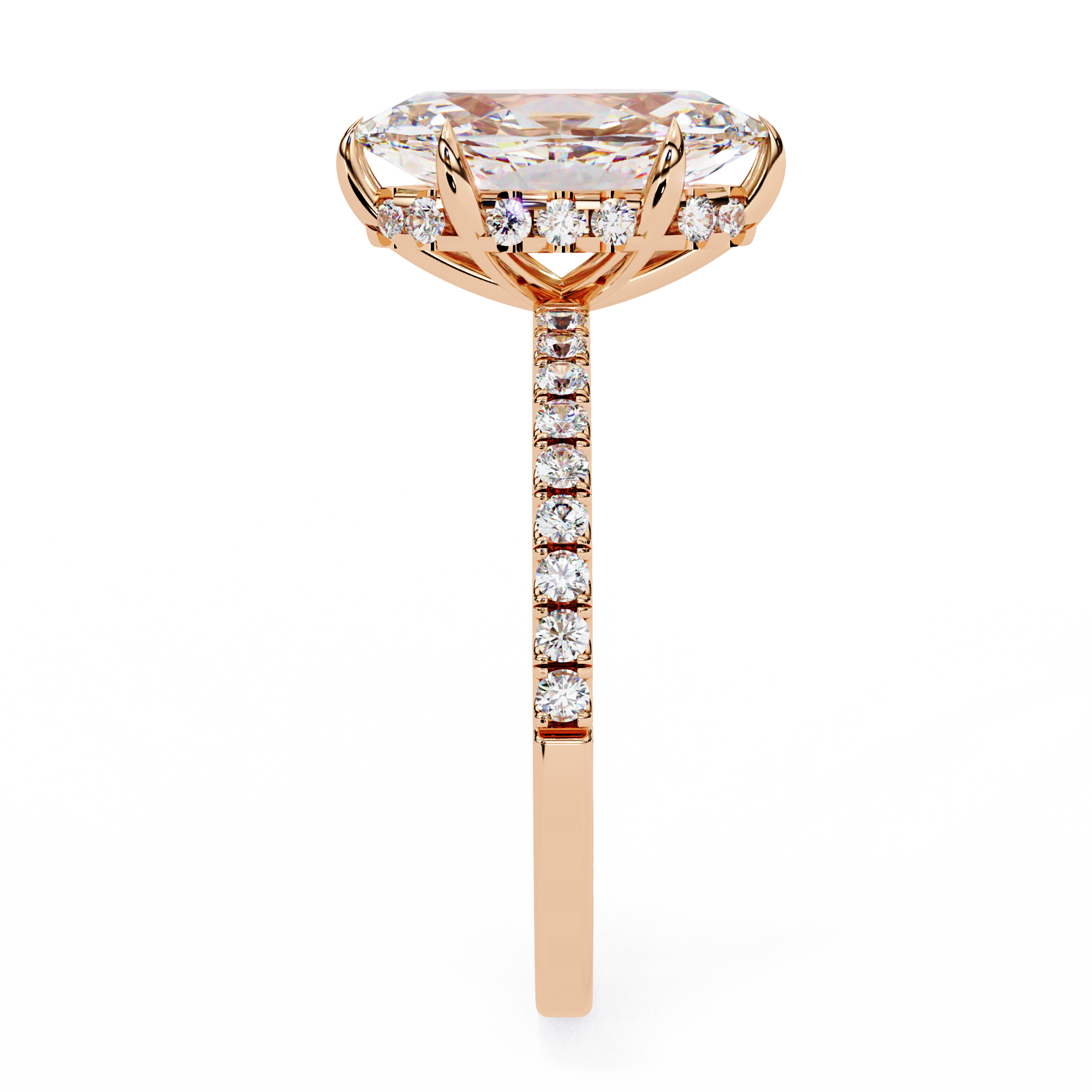Oval-Cut Diamond Solitaire Ring with Pavé Band — 10k–18k Gold