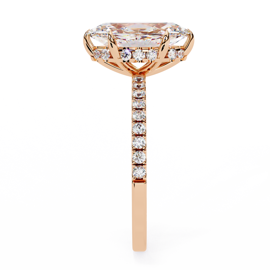 Oval-Cut Diamond Solitaire Ring with Pavé Band — 10k–18k Gold