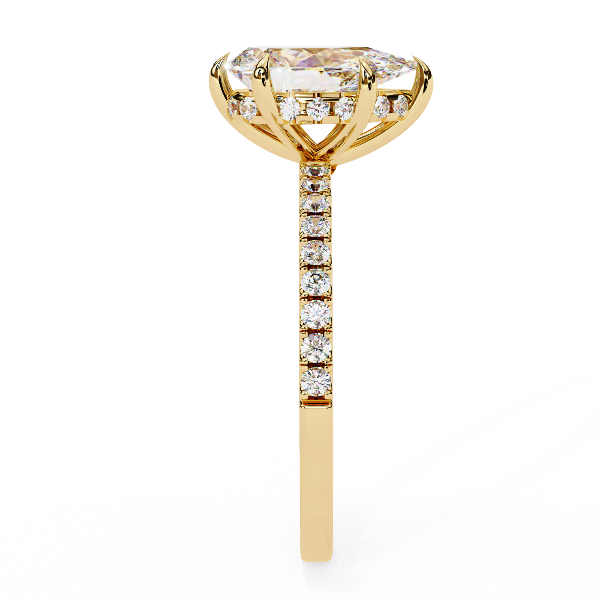 Diamond Solitaire Ring with Pavé Band — 10k–18k Gold