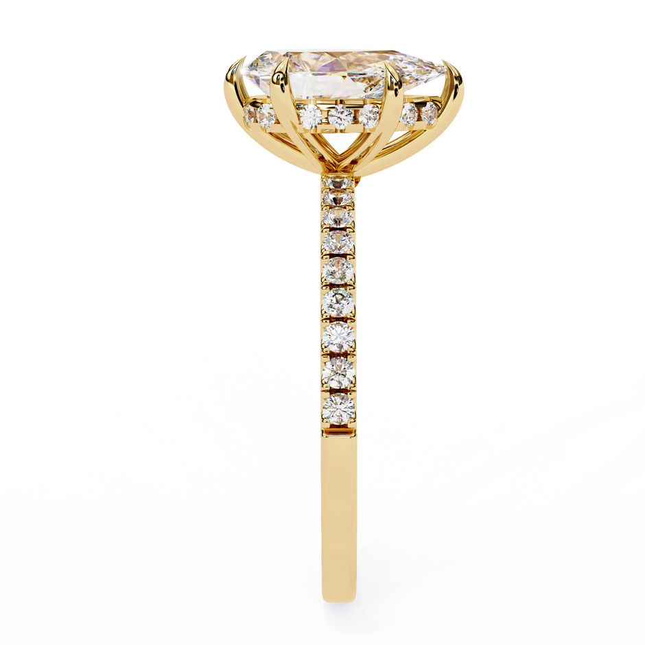 Diamond Solitaire Ring with Pavé Band — 10k–18k Gold